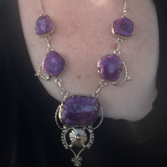 New Purple Solar Quartz 925 Silver Necklace. - Picture 3 of 8